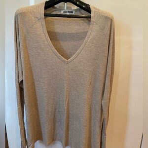 Joah Brown Ribbed Women's Tan V-Neck Top